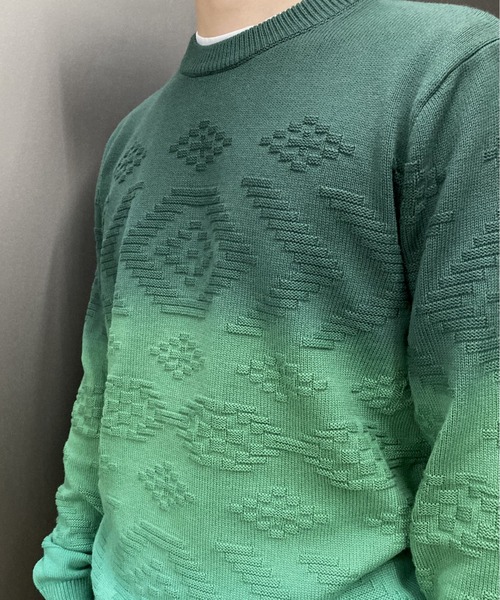 SCOTCH&SODA（スコッチアンドソーダ）の「オーガニックコットン ジャカード セーター【168496】（ニット/セーター・メンズ・ブルー系その他/グリーン系その他・MEDIUM/LARGE/SMALL）」の7枚目の写真