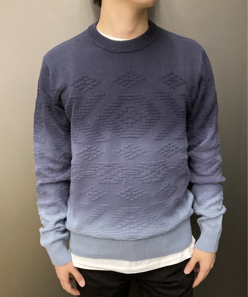 SCOTCH&SODA（スコッチアンドソーダ）の「オーガニックコットン ジャカード セーター【168496】（ニット/セーター・メンズ・ブルー系その他/グリーン系その他・MEDIUM/LARGE/SMALL）」の9枚目の写真