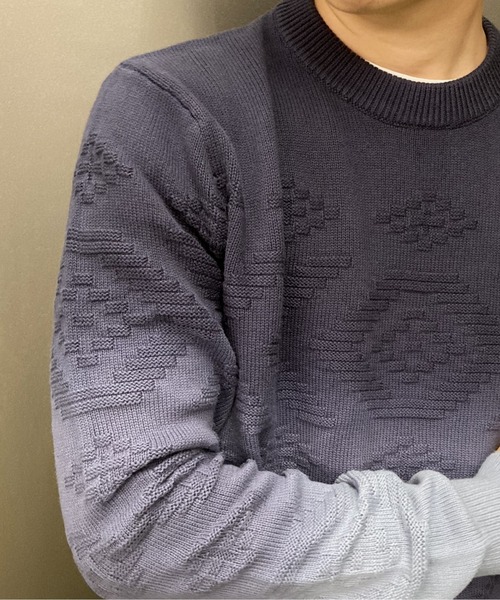 SCOTCH&SODA（スコッチアンドソーダ）の「オーガニックコットン ジャカード セーター【168496】（ニット/セーター・メンズ・ブルー系その他/グリーン系その他・MEDIUM/LARGE/SMALL）」の12枚目の写真