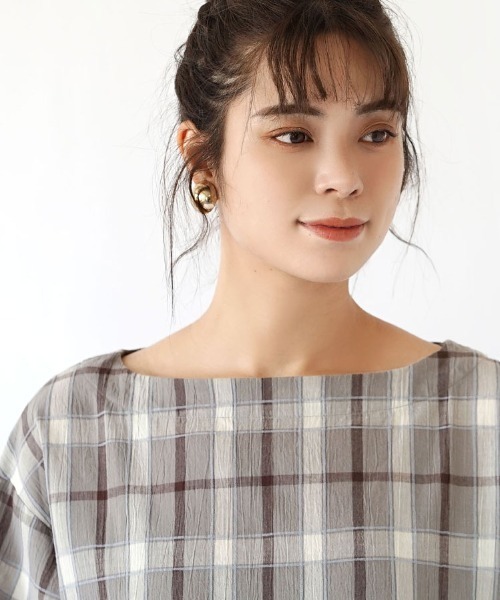 zootie(ズーティー)の「チェックコットンドビー ボートネックプルオーバー(シャツ/ブラウス・レディース・ネイビー/ライトグレー・M)」の9枚目の写真
