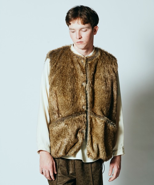 SUNNY  SPORTS（サニースポーツ）の「SUNNY SPORTS / サニースポーツ BIG FUR VEST ビッグ ファーベストユニセックス（ベスト・メンズ・ブラウン/グレー・MEDIUM/FREE）」の6枚目の写真