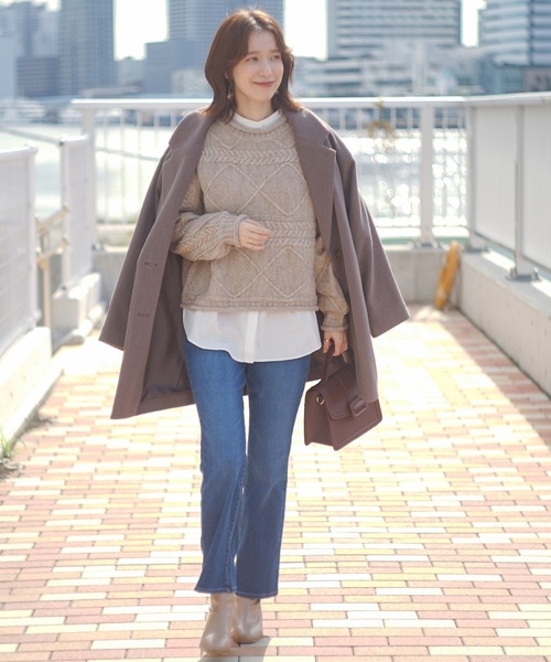 Honeys（ハニーズ）の「横ケーブルニット【WEB限定】（ニット/セーター・レディース・アイボリー/ベージュ系その他/モカ/カーキ・S/M/L）」の5枚目の写真