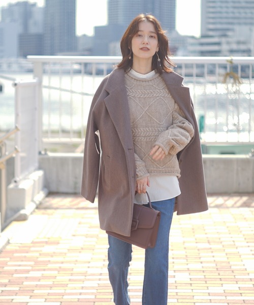 Honeys（ハニーズ）の「横ケーブルニット【WEB限定】（ニット/セーター・レディース・アイボリー/ベージュ系その他/モカ/カーキ・S/M/L）」の6枚目の写真