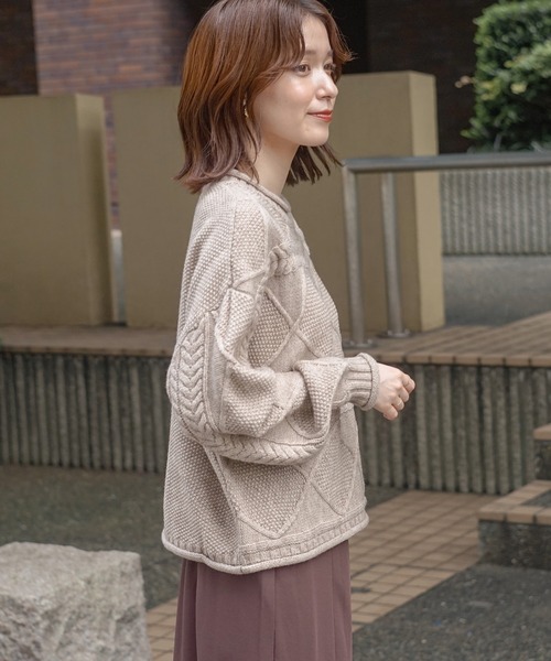 Honeys（ハニーズ）の「横ケーブルニット【WEB限定】（ニット/セーター・レディース・アイボリー/ベージュ系その他/モカ/カーキ・S/M/L）」の14枚目の写真