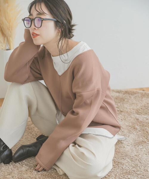 ITEMS URBANRESEARCH（アイテムズ アーバンリサーチ）の「ダンボールVネックプルオーバー（Tシャツ/カットソー・レディース・チャコールグレー/モカ/ベージュ・FREE）」の3枚目の写真