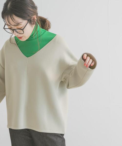 ITEMS URBANRESEARCH（アイテムズ アーバンリサーチ）の「ダンボールVネックプルオーバー（Tシャツ/カットソー・レディース・チャコールグレー/モカ/ベージュ・FREE）」の5枚目の写真