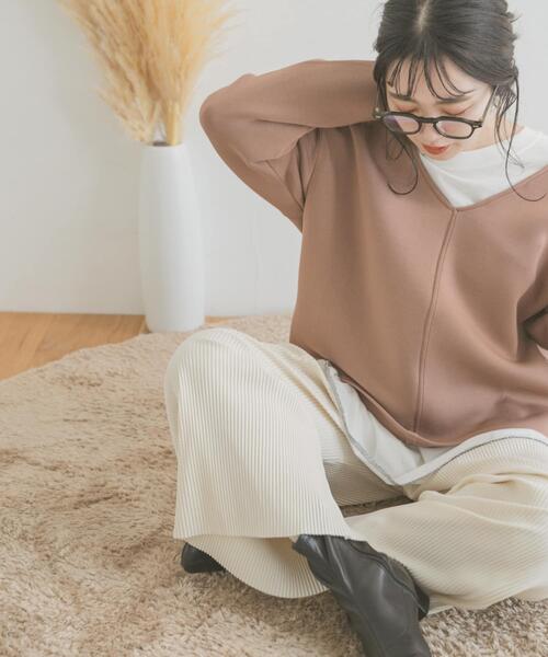 ITEMS URBANRESEARCH（アイテムズ アーバンリサーチ）の「ダンボールVネックプルオーバー（Tシャツ/カットソー・レディース・チャコールグレー/モカ/ベージュ・FREE）」の14枚目の写真