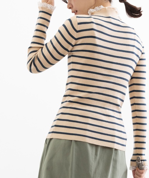 POU DOU DOU(プードゥドゥ)の「シアバターレース使いリブニット(ニット/セーター・レディース・アイボリー/ブラック/ベージュ/グレー・3)」の1枚目の写真