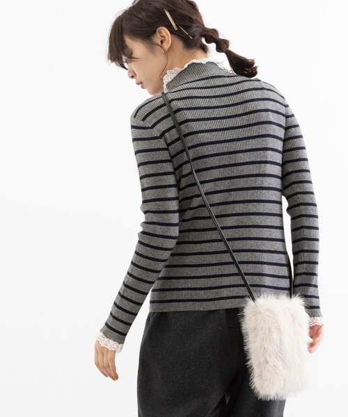 POU DOU DOU(プードゥドゥ)の「シアバターレース使いリブニット(ニット/セーター・レディース・アイボリー/ブラック/ベージュ/グレー・3)」の8枚目の写真