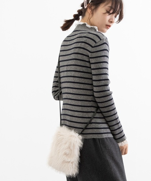 POU DOU DOU(プードゥドゥ)の「シアバターレース使いリブニット(ニット/セーター・レディース・アイボリー/ブラック/ベージュ/グレー・3)」の9枚目の写真