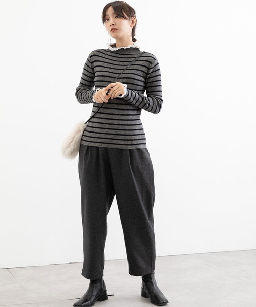 POU DOU DOU(プードゥドゥ)の「シアバターレース使いリブニット(ニット/セーター・レディース・アイボリー/ブラック/ベージュ/グレー・3)」の10枚目の写真