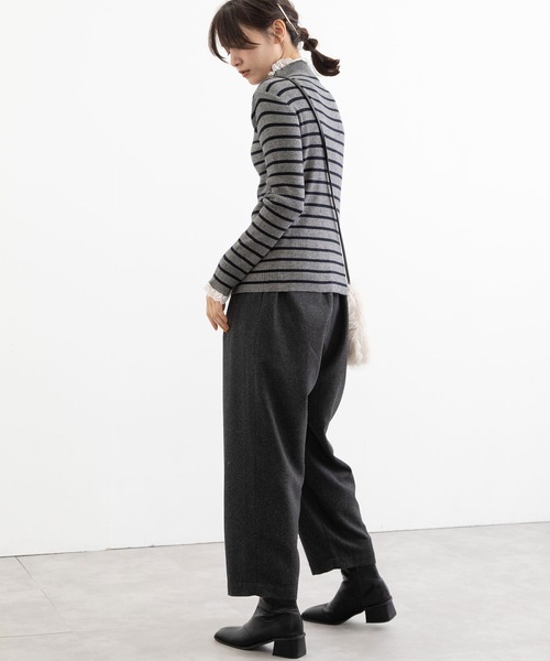 POU DOU DOU(プードゥドゥ)の「シアバターレース使いリブニット(ニット/セーター・レディース・アイボリー/ブラック/ベージュ/グレー・3)」の11枚目の写真