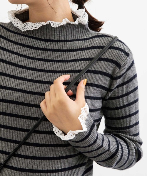 POU DOU DOU(プードゥドゥ)の「シアバターレース使いリブニット(ニット/セーター・レディース・アイボリー/ブラック/ベージュ/グレー・3)」の13枚目の写真