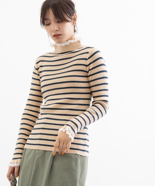 POU DOU DOU(プードゥドゥ)の「シアバターレース使いリブニット(ニット/セーター・レディース・アイボリー/ブラック/ベージュ/グレー・3)」の14枚目の写真