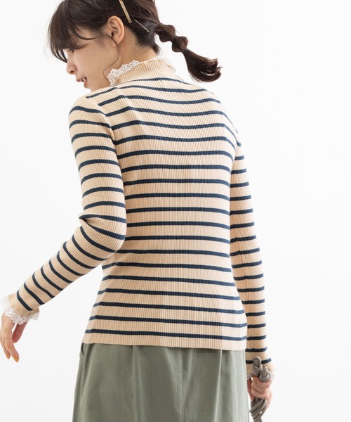 POU DOU DOU(プードゥドゥ)の「シアバターレース使いリブニット(ニット/セーター・レディース・アイボリー/ブラック/ベージュ/グレー・3)」の15枚目の写真