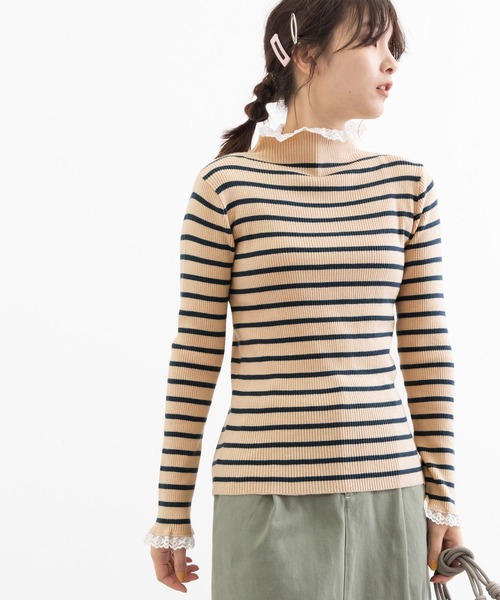 POU DOU DOU(プードゥドゥ)の「シアバターレース使いリブニット(ニット/セーター・レディース・アイボリー/ブラック/ベージュ/グレー・3)」の16枚目の写真