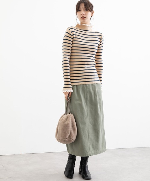 POU DOU DOU(プードゥドゥ)の「シアバターレース使いリブニット(ニット/セーター・レディース・アイボリー/ブラック/ベージュ/グレー・3)」の17枚目の写真