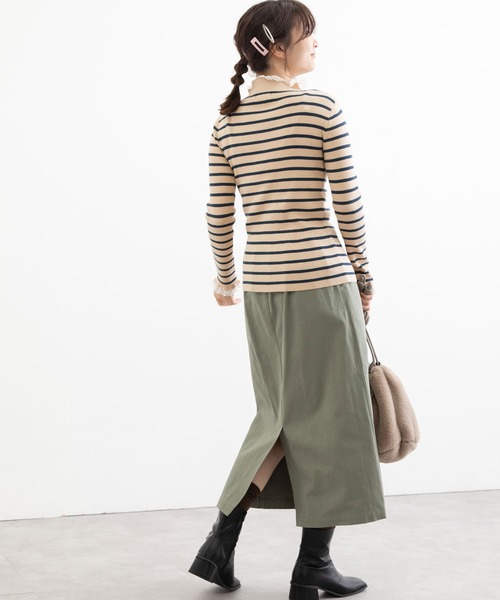 POU DOU DOU(プードゥドゥ)の「シアバターレース使いリブニット(ニット/セーター・レディース・アイボリー/ブラック/ベージュ/グレー・3)」の19枚目の写真