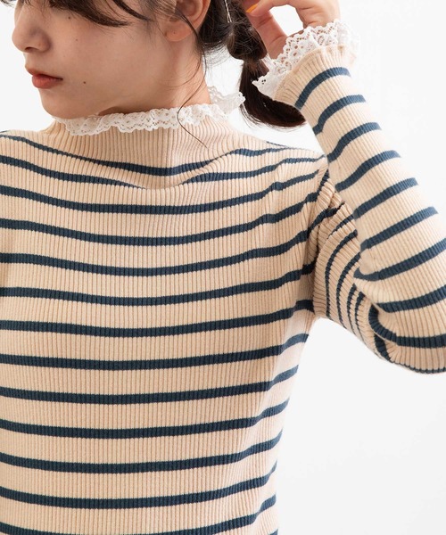 POU DOU DOU(プードゥドゥ)の「シアバターレース使いリブニット(ニット/セーター・レディース・アイボリー/ブラック/ベージュ/グレー・3)」の20枚目の写真