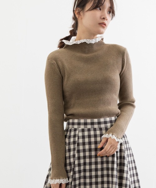 POU DOU DOU(プードゥドゥ)の「シアバターレース使いリブニット(ニット/セーター・レディース・アイボリー/ブラック/ベージュ/グレー・3)」の21枚目の写真