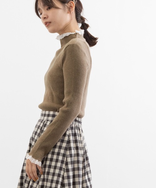 POU DOU DOU(プードゥドゥ)の「シアバターレース使いリブニット(ニット/セーター・レディース・アイボリー/ブラック/ベージュ/グレー・3)」の22枚目の写真