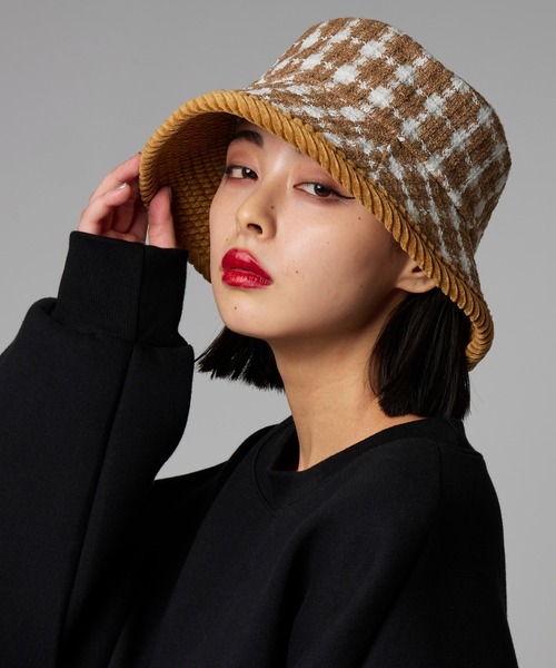 Narcissus(ナルシス)の「【Narcissus】チェックツイードバケットハット(ハット・レディース・ベージュ/ブラック・FREE)」の1枚目の写真