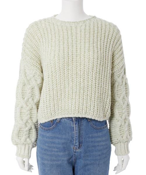 fifth(フィフス)の「【スタイリストレコメンド】ケーブルスリーブミックスニット(ニット/セーター・レディース・グリーン/ネイビー/ベージュ・M)」の12枚目の写真