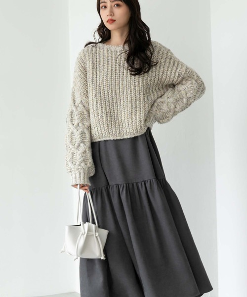 fifth(フィフス)の「【スタイリストレコメンド】ケーブルスリーブミックスニット(ニット/セーター・レディース・グリーン/ネイビー/ベージュ・M)」の11枚目の写真