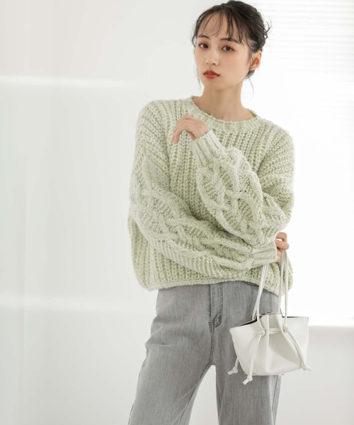 fifth(フィフス)の「【スタイリストレコメンド】ケーブルスリーブミックスニット(ニット/セーター・レディース・グリーン/ネイビー/ベージュ・M)」の20枚目の写真