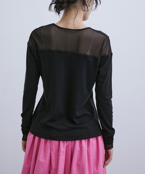 tシャツ イレヘム柄ドッキングプルオーバー レディース ADAM ET ROPE' tシャツ スクエアレースプルオーバー レディース
