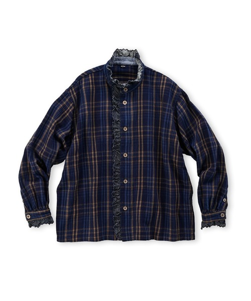 45R（フォーティファイブアール）の「藍ざっくりネルフリルブラウス