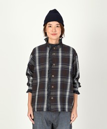 45R（フォーティファイブアール）の「藍ざっくりネルフリルブラウス