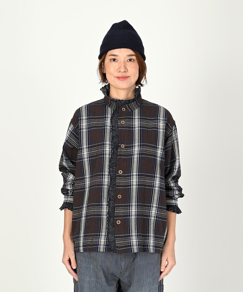 45R（フォーティファイブアール）の「藍ざっくりネルフリルブラウス