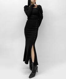 Button design slit rib mermaid skirt / ボタンデザインスリットリブマーメイドスカート