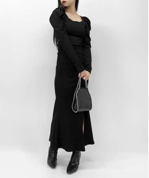 LVEU.(ラブユ.)の「Button design slit rib mermaid skirt / ボタンデザインスリットリブマーメイドスカート(スカート・レディース・ブラック・FREE)」の7枚目の写真
