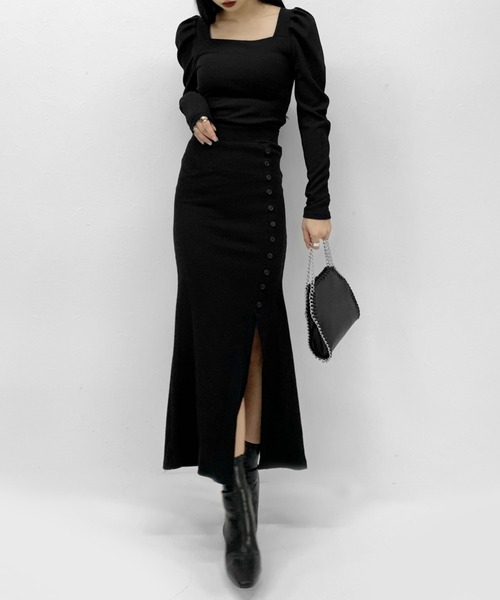 LVEU.(ラブユ.)の「Button design slit rib mermaid skirt / ボタンデザインスリットリブマーメイドスカート(スカート・レディース・ブラック・FREE)」の8枚目の写真