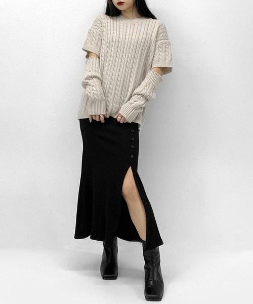 LVEU.(ラブユ.)の「Button design slit rib mermaid skirt / ボタンデザインスリットリブマーメイドスカート(スカート・レディース・ブラック・FREE)」の10枚目の写真