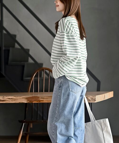 rps（アールピーエス）の「ボーダーロンＴ（Tシャツ/カットソー・レディース・ブルー/ブラック/グリーン/ネイビー/ベージュ/ピンク/イエロー/ミント・フリー）」の13枚目の写真