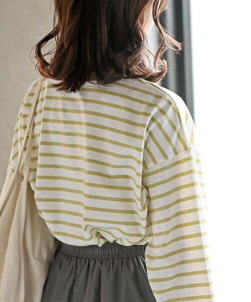 rps（アールピーエス）の「ボーダーロンＴ（Tシャツ/カットソー・レディース・ブルー/ブラック/グリーン/ネイビー/ベージュ/ピンク/イエロー/ミント・フリー）」の9枚目の写真