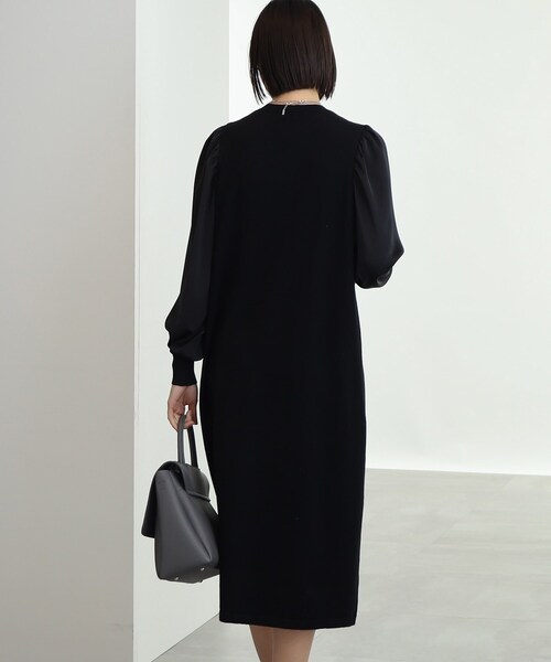 インディヴィ ドッキングワンピース大きいサイズ19ゆったりブラックウールシフォン セール】パワーネットタートルロングワンピース ＜大きいサイズ