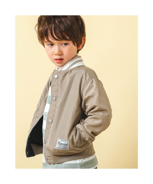 SLAP SLIP(スラップスリップ)の「SLAPSLIP/MA-1スタジャンリバーシブルジャケット(80~130cm)(スタジャン・キッズ・ベージュ/グリーン・110/80/120/130/100/90)」の3枚目の写真