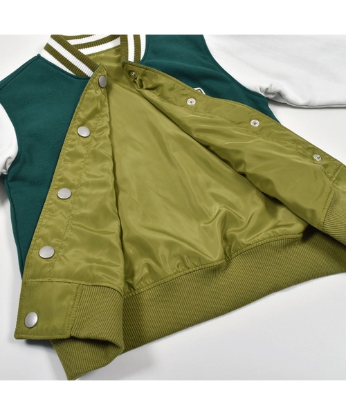 SLAP SLIP(スラップスリップ)の「SLAPSLIP/MA-1スタジャンリバーシブルジャケット(80~130cm)(スタジャン・キッズ・ベージュ/グリーン・110/80/120/130/100/90)」の6枚目の写真