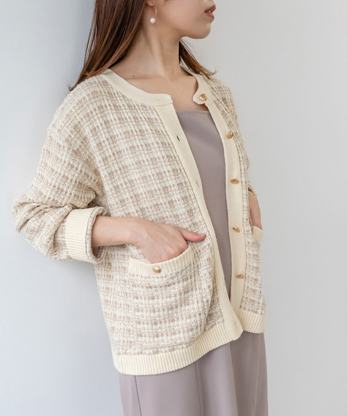 RANDA（ランダ）の「ラメ混ツイードライクニットカーディガン（カーディガン/ボレロ・レディース・ブラック/ホワイト/ベージュ・FREE）」の3枚目の写真