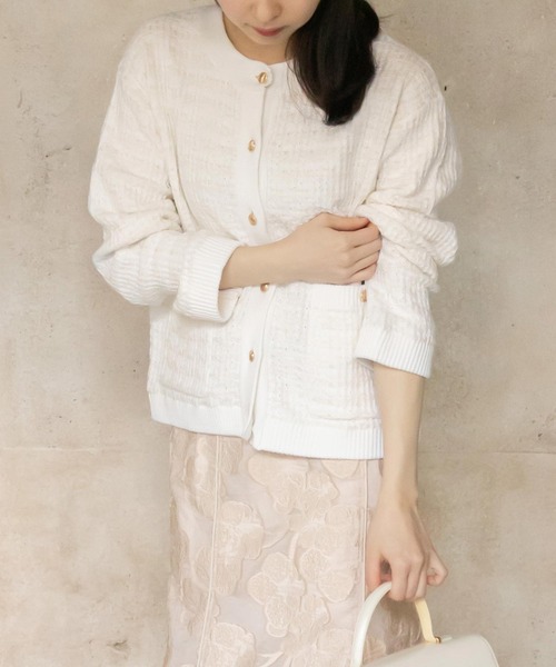 RANDA（ランダ）の「ラメ混ツイードライクニットカーディガン（カーディガン/ボレロ・レディース・ブラック/ホワイト/ベージュ・FREE）」の2枚目の写真