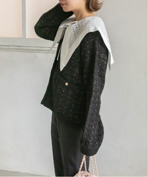 RANDA（ランダ）の「ラメ混ツイードライクニットカーディガン（カーディガン/ボレロ・レディース・ブラック/ホワイト/ベージュ・FREE）」の13枚目の写真