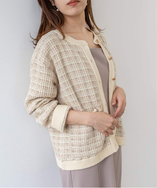 RANDA（ランダ）の「ラメ混ツイードライクニットカーディガン（カーディガン/ボレロ・レディース・ブラック/ホワイト/ベージュ・FREE）」の17枚目の写真