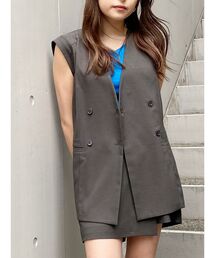 MURUA | パネルラインジレ【セットアップ着用可能】(テーラードジャケット)