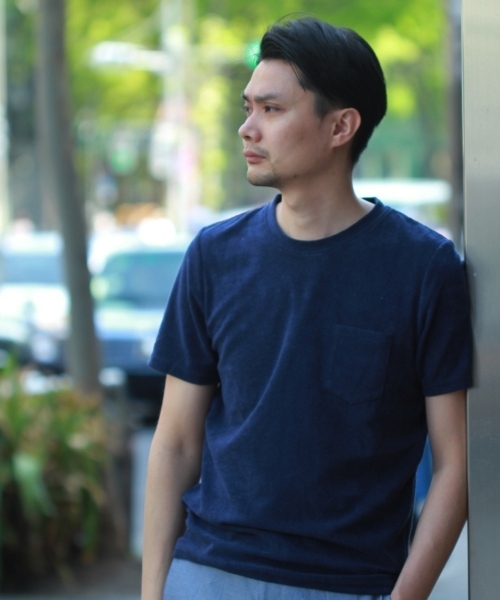 EDIFICE（エディフィス）の「◇ミニパイルクルーネックＴシャツ（Tシャツ/カットソー・メンズ・ネイビー/ホワイト/グレー・46/44/48）」の3枚目の写真