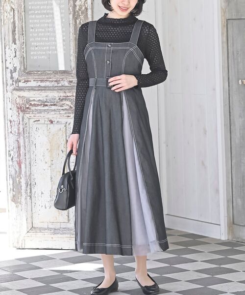 【新品未使用】邸宅のすみれチュールレースジャンパースカート ゴールドジャパン GOLDJAPAN 花柄刺繍チュールフレアスカート （花