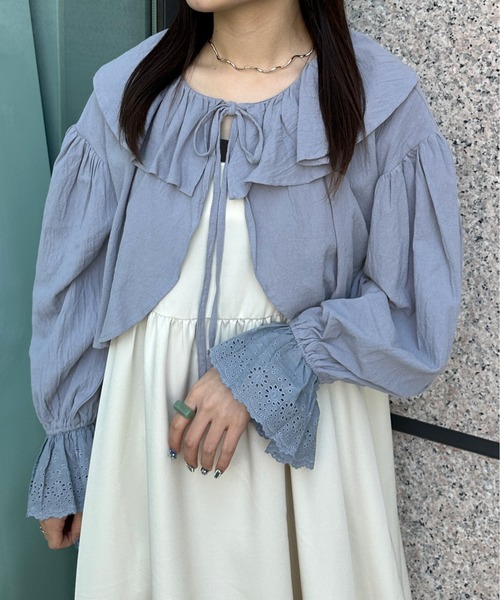 kutir（クティール）の「コットンレースボレロ（カーディガン/ボレロ・レディース・ライトピンク/ブラック/サックスブルー/オフホワイト・FREE）」の4枚目の写真
